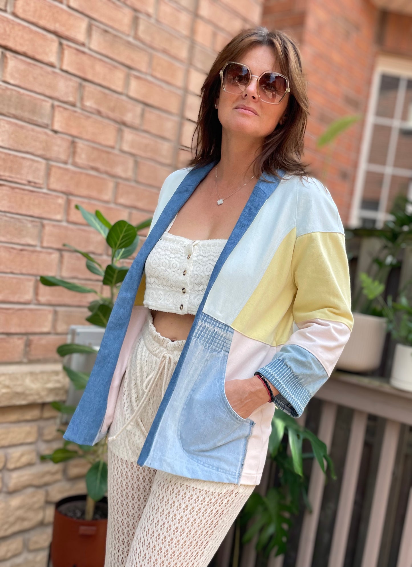 Upcycled Pastel Denim Patchwork Kimono