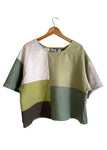 Linen Patchwork Blouse In Sage Green