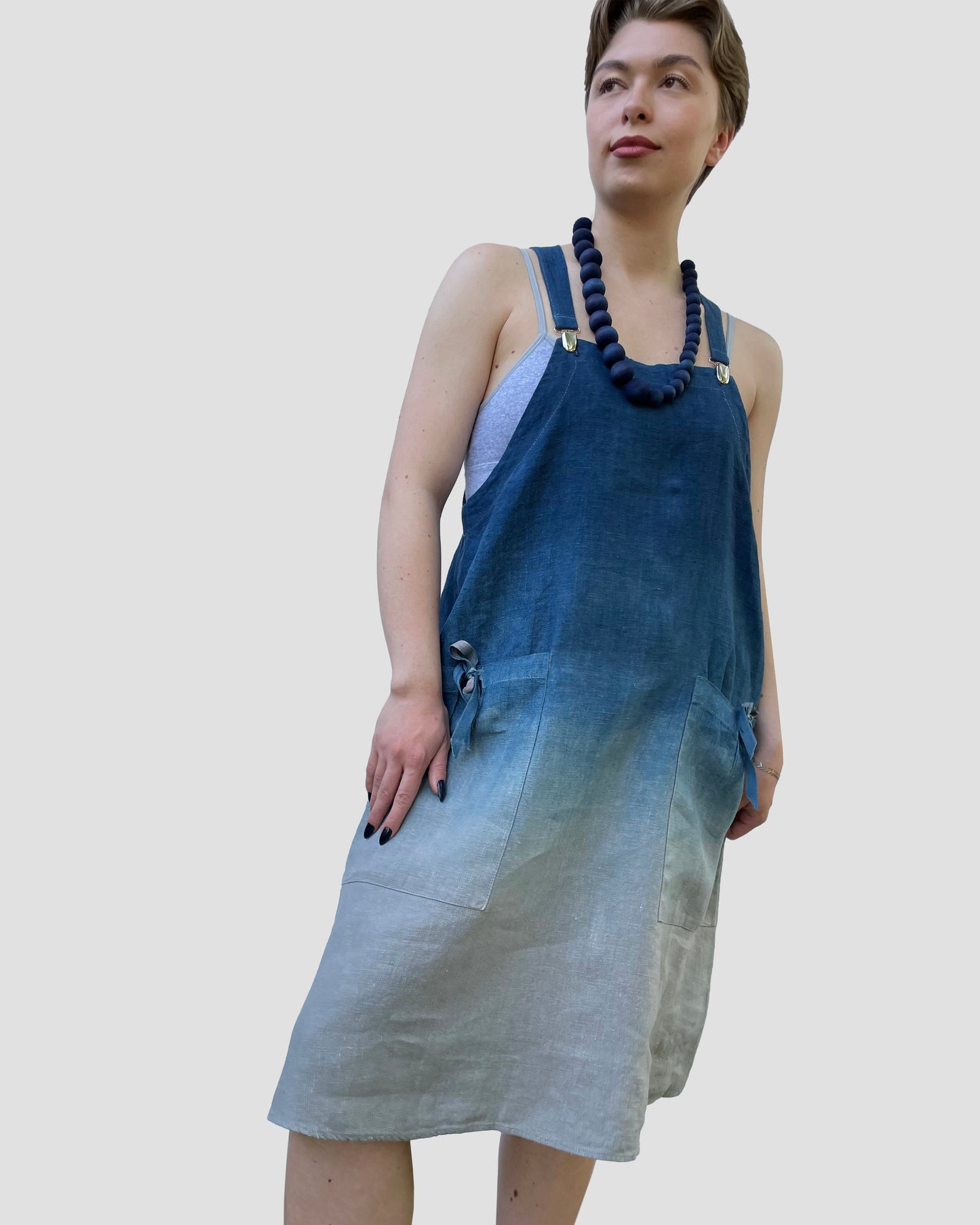 TJ Indigo Linen Pinafore Apron Dress