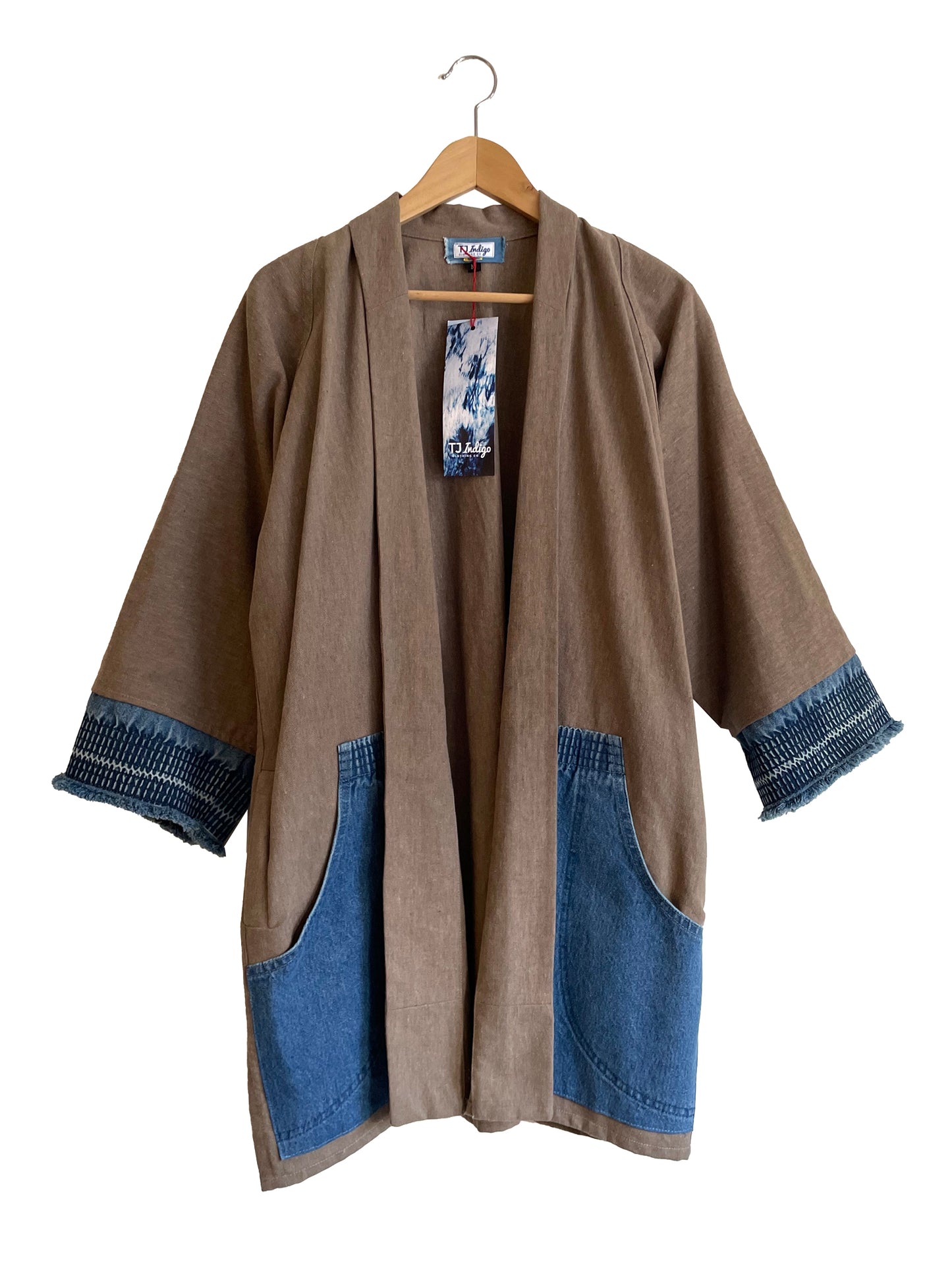 Linen Kimono With Denim Details