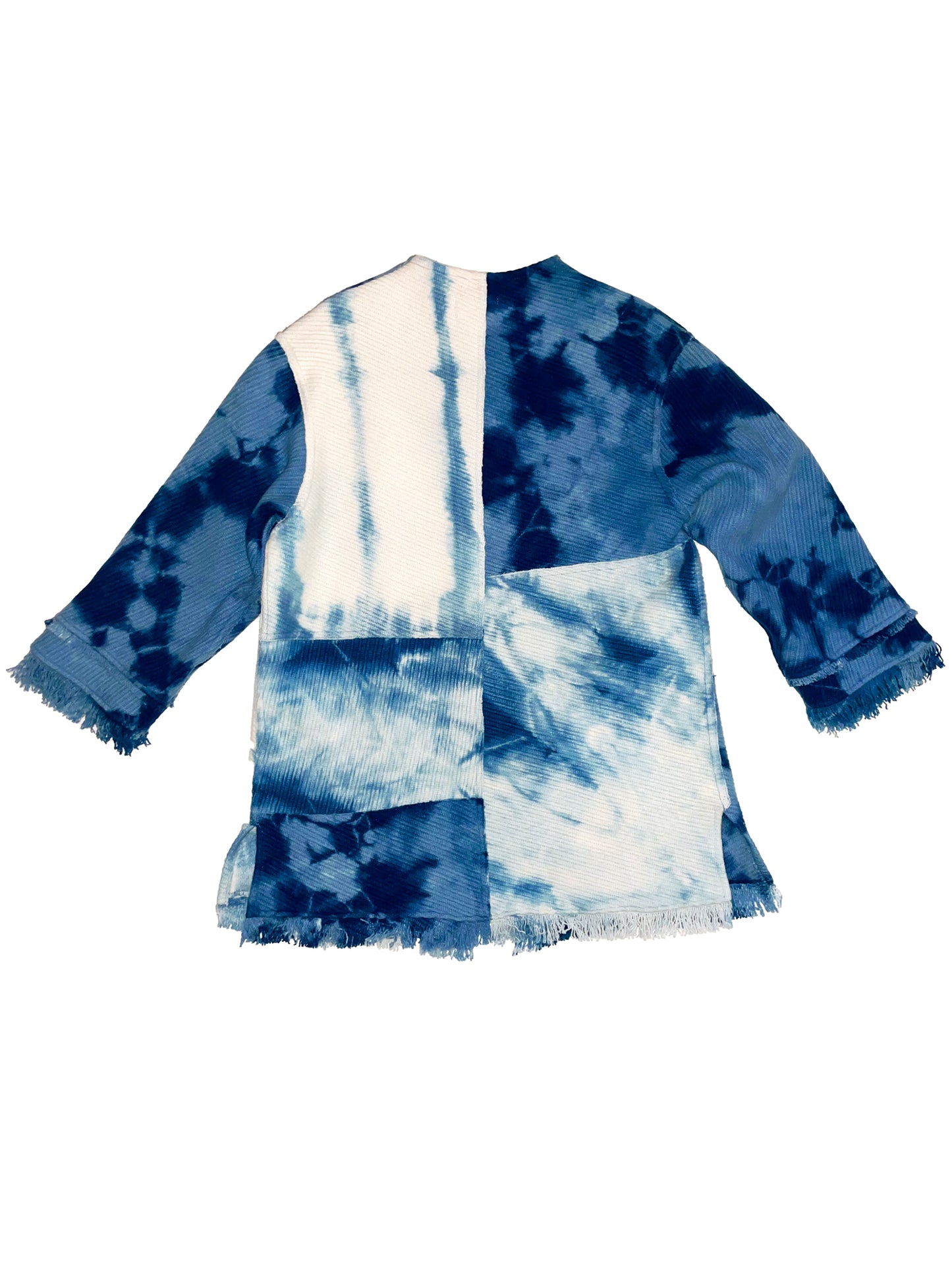 Shibori Patchwork Wool Coat – White and Indigo