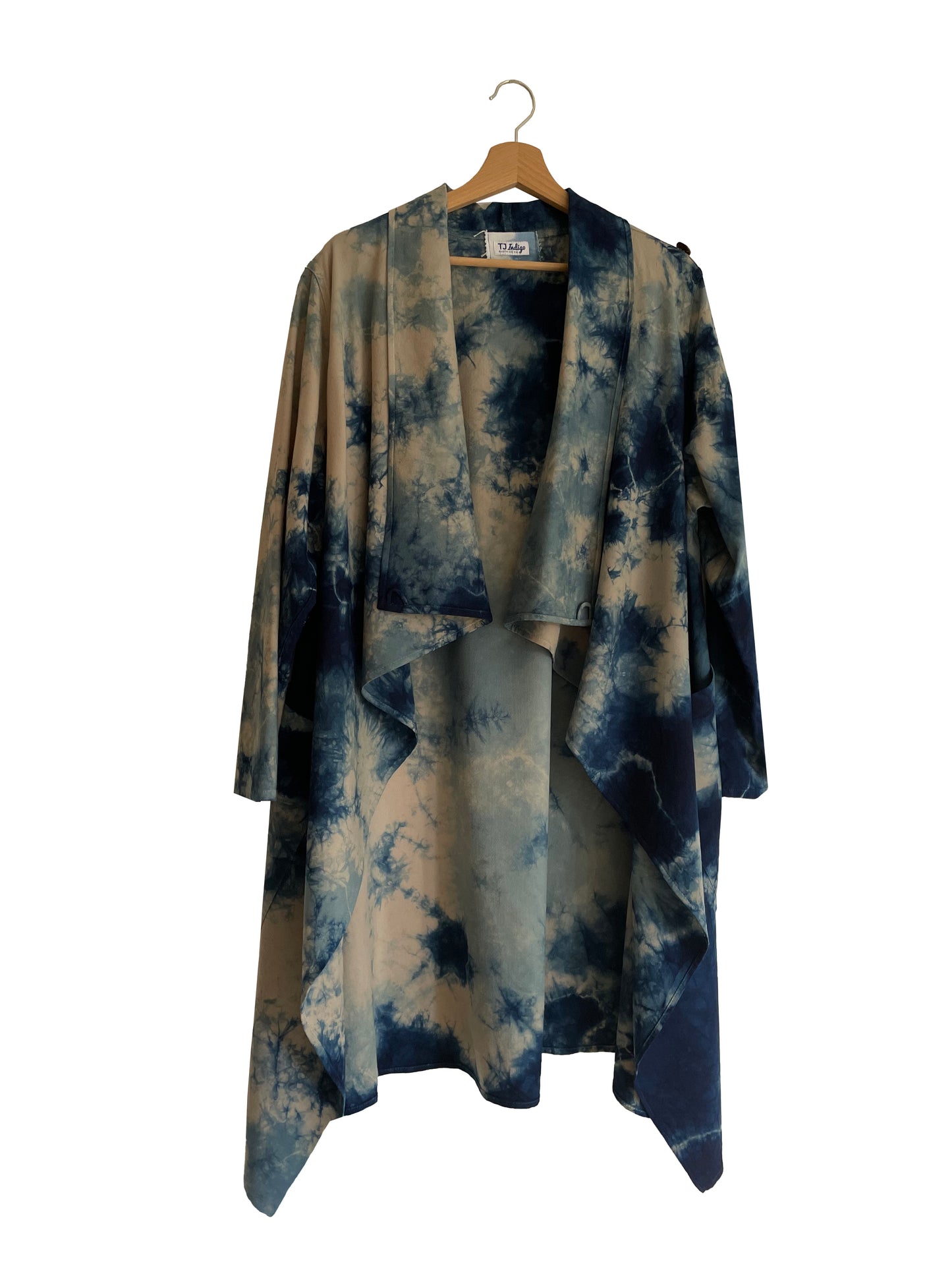 XL Merino Wool Waterfall Jacket In Abstract Indigo Shibori