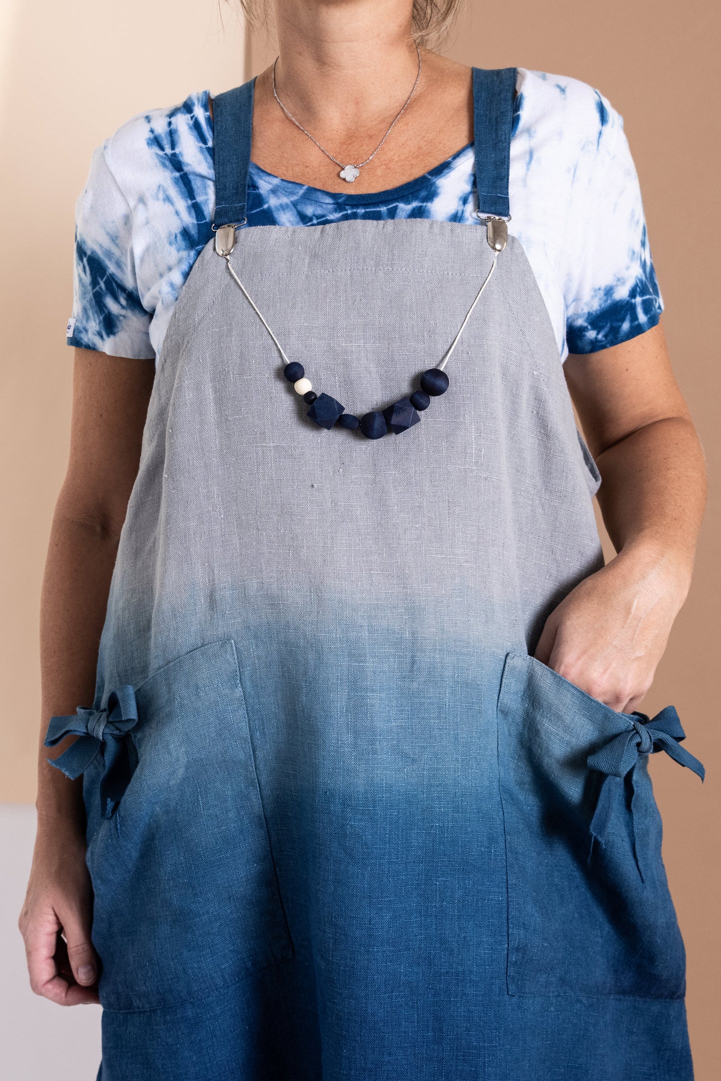 TJ Indigo Linen Pinafore Apron Dress