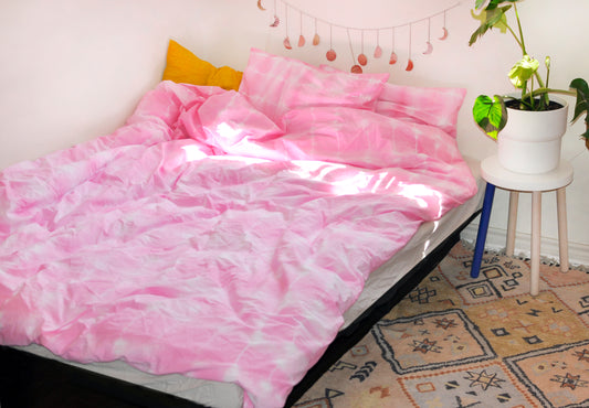 Pastel Pink Shibori Tie Dye Cotton Duvet Bedding Set