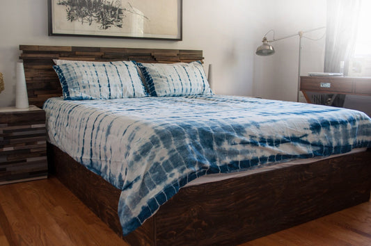 Cotton Bedding Set in Natural Indigo Shibori