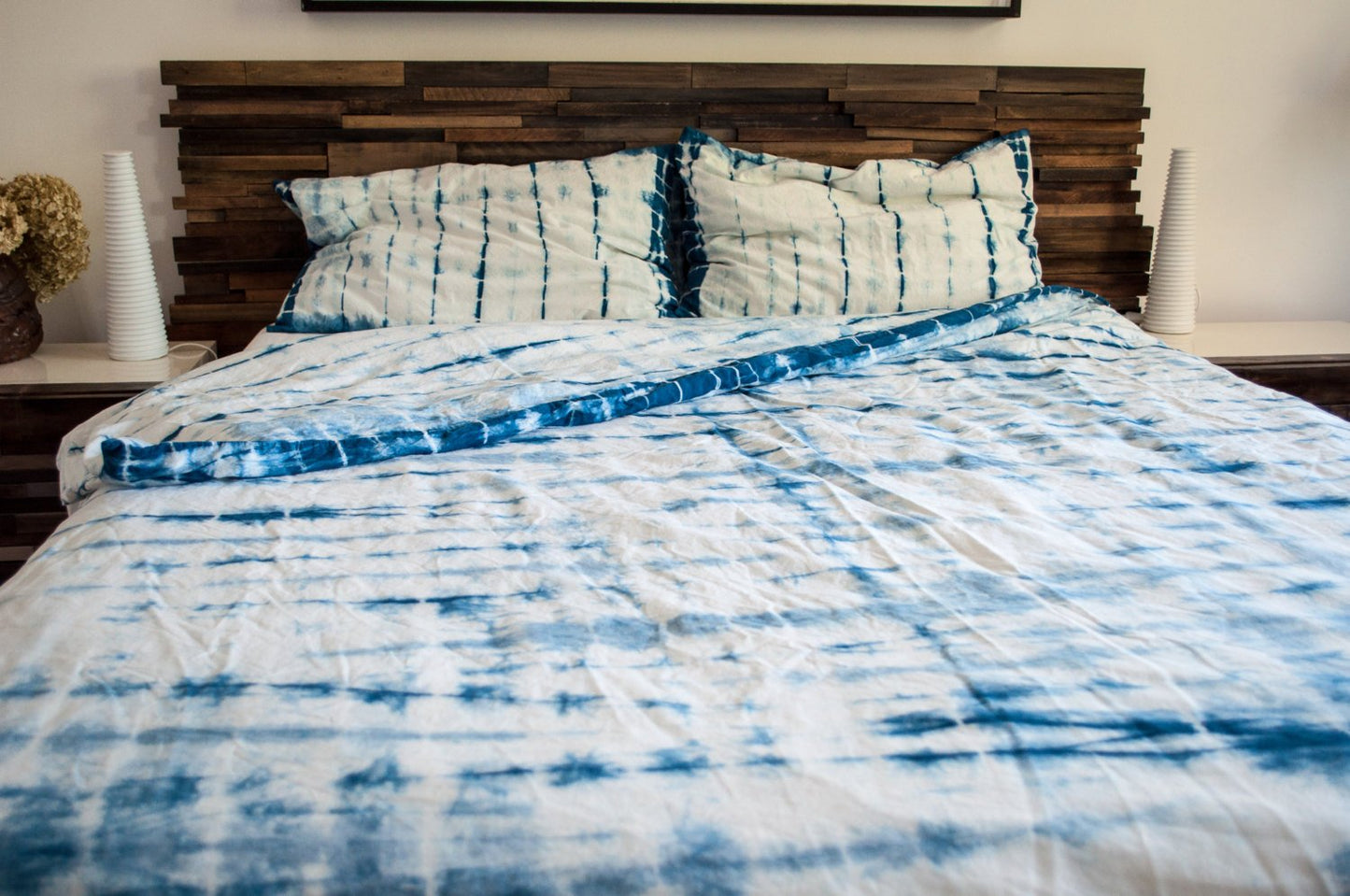 Cotton Bedding Set in Natural Indigo Shibori