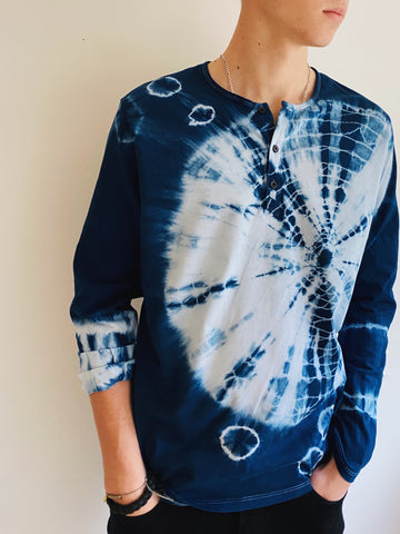 Men's 100% Cotton Indigo Shibori Long Sleeve Shirt – TJ Indigo Clothing Co.